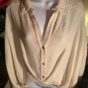 Free People Cream Button-Front Textured Blouse